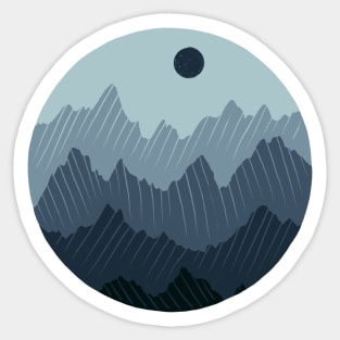 Blue Monochromatic Mountain Range in a Circle Sticker